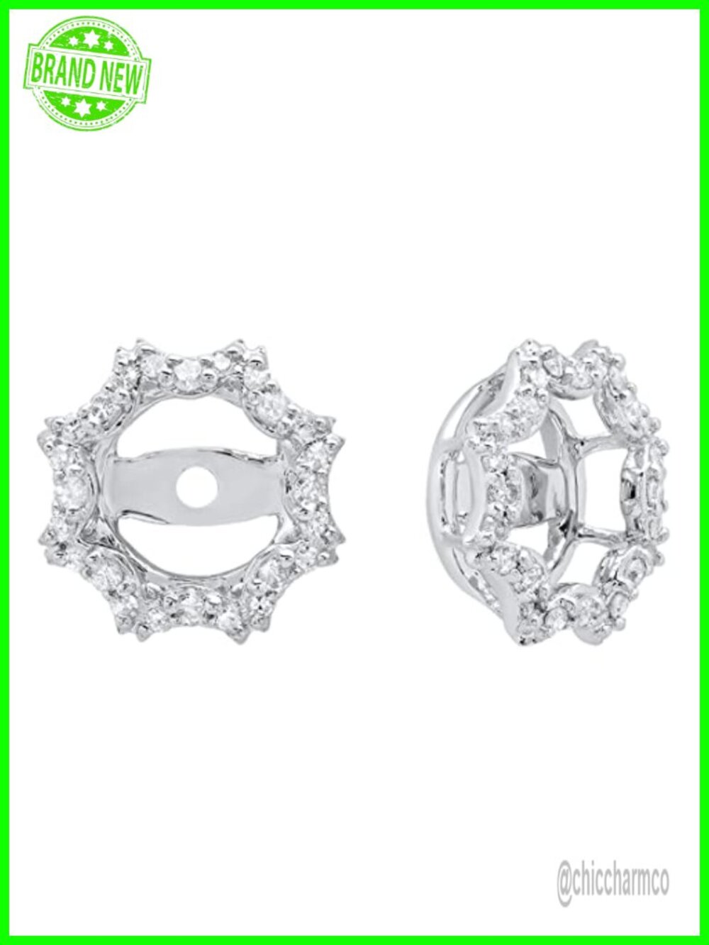 Curved Octagon Removable Earring Jackets 925 Sterling Silver Diamond